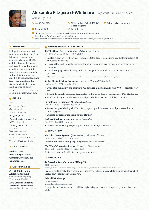 Amber Rule CV template preview