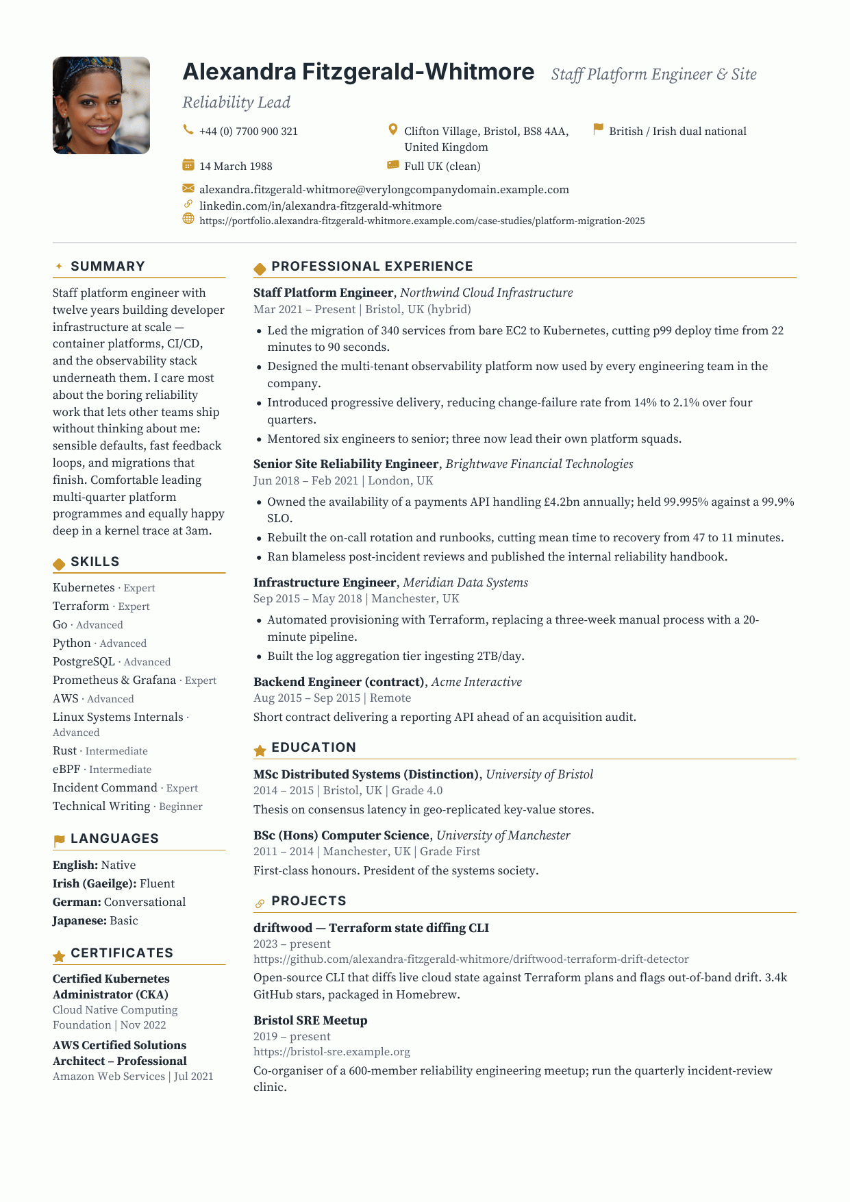 Amber Rule CV template preview