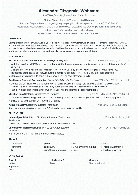 Fine Margin CV template preview