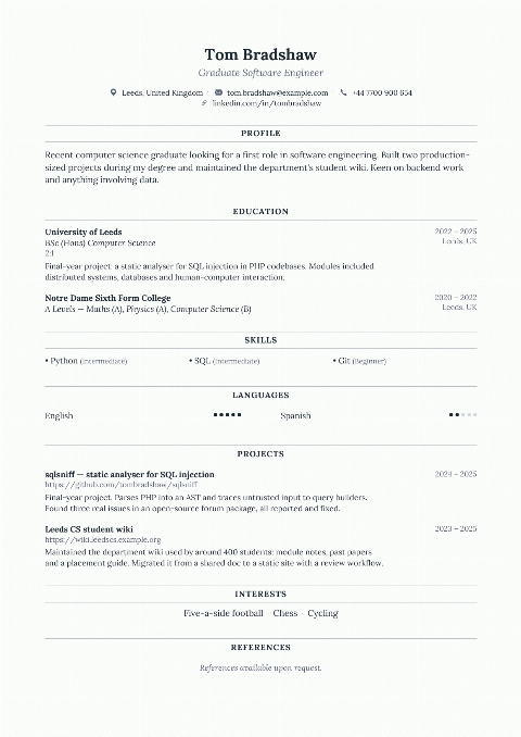 First Draft CV template preview