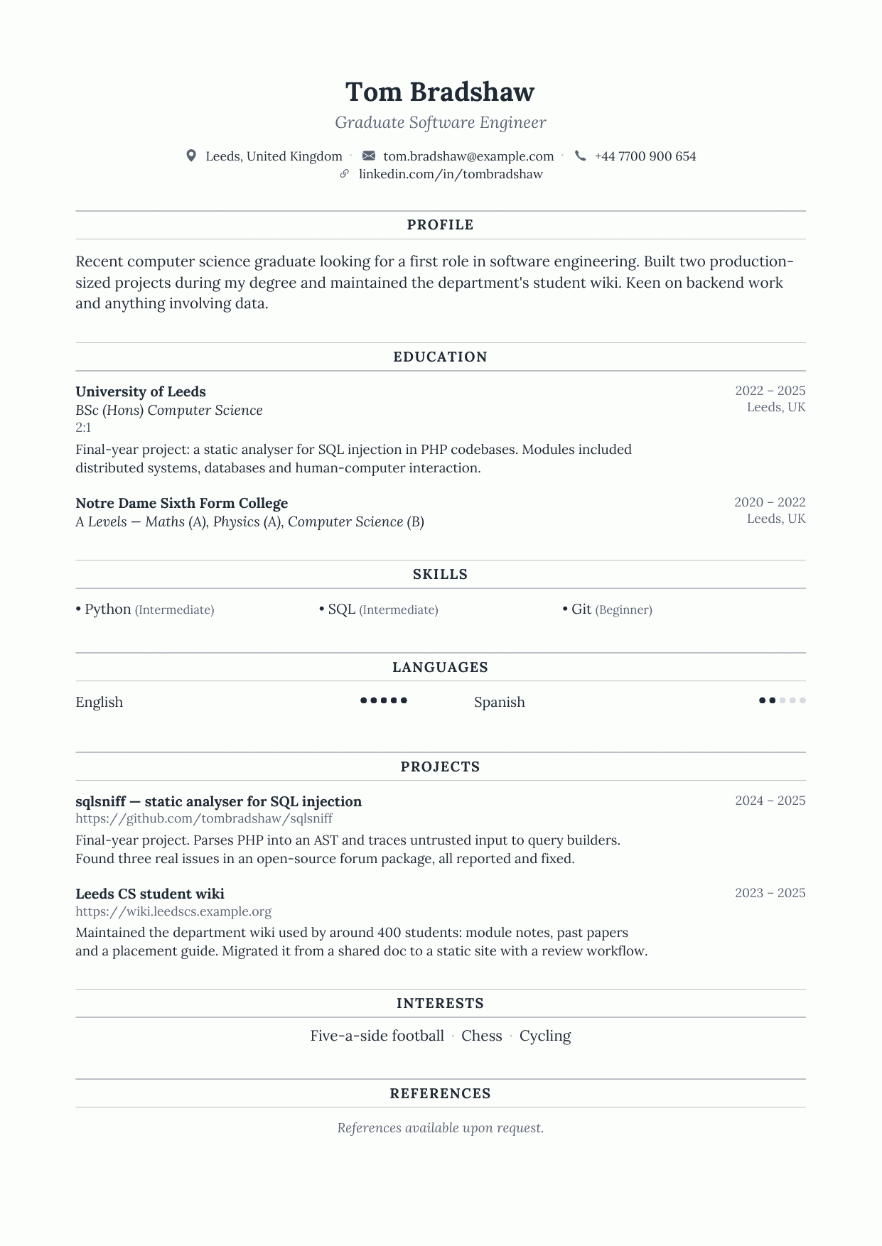 First Draft CV template preview