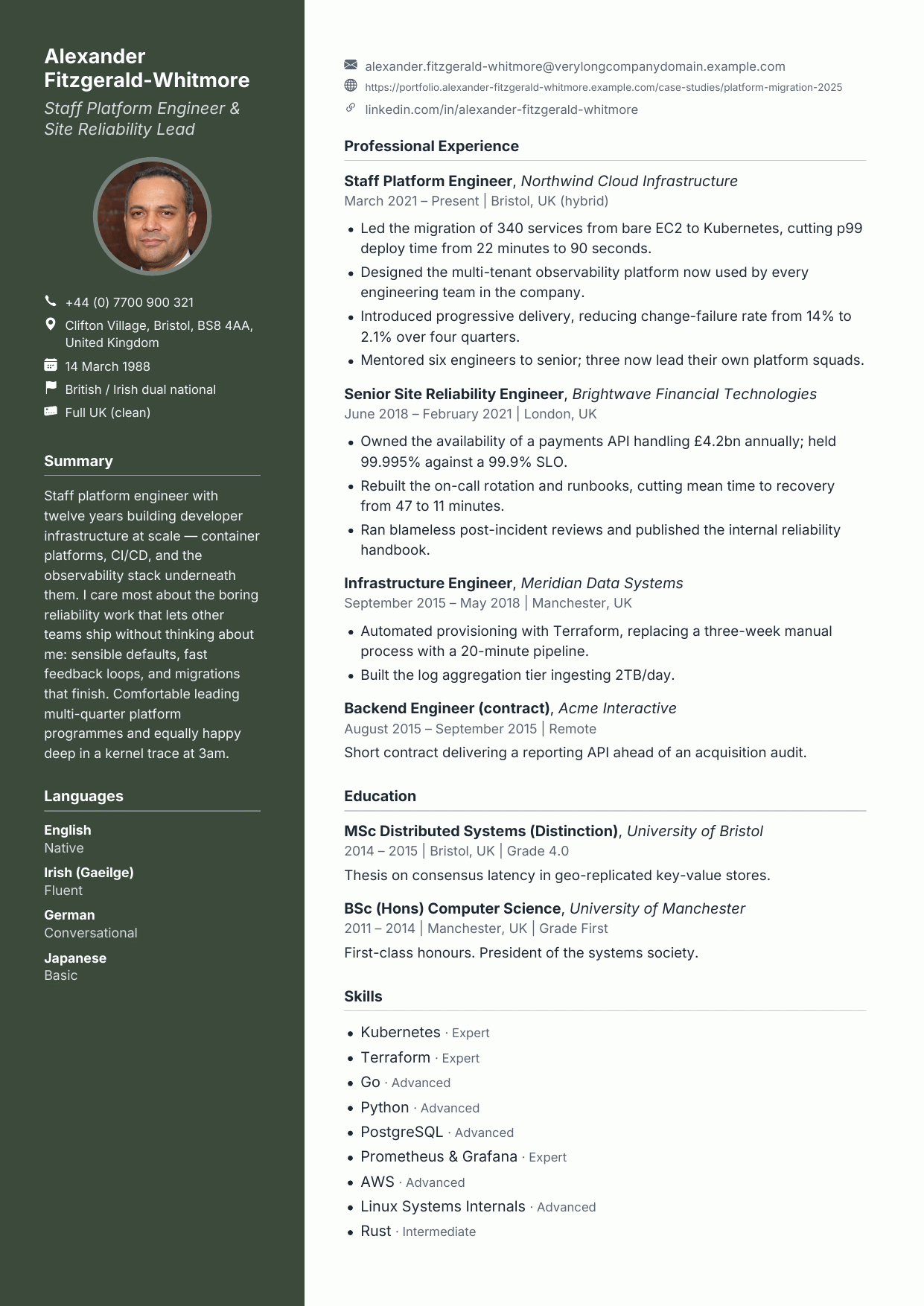 Forest Panel CV template preview