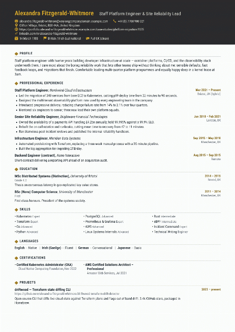 Graphite Band CV template preview