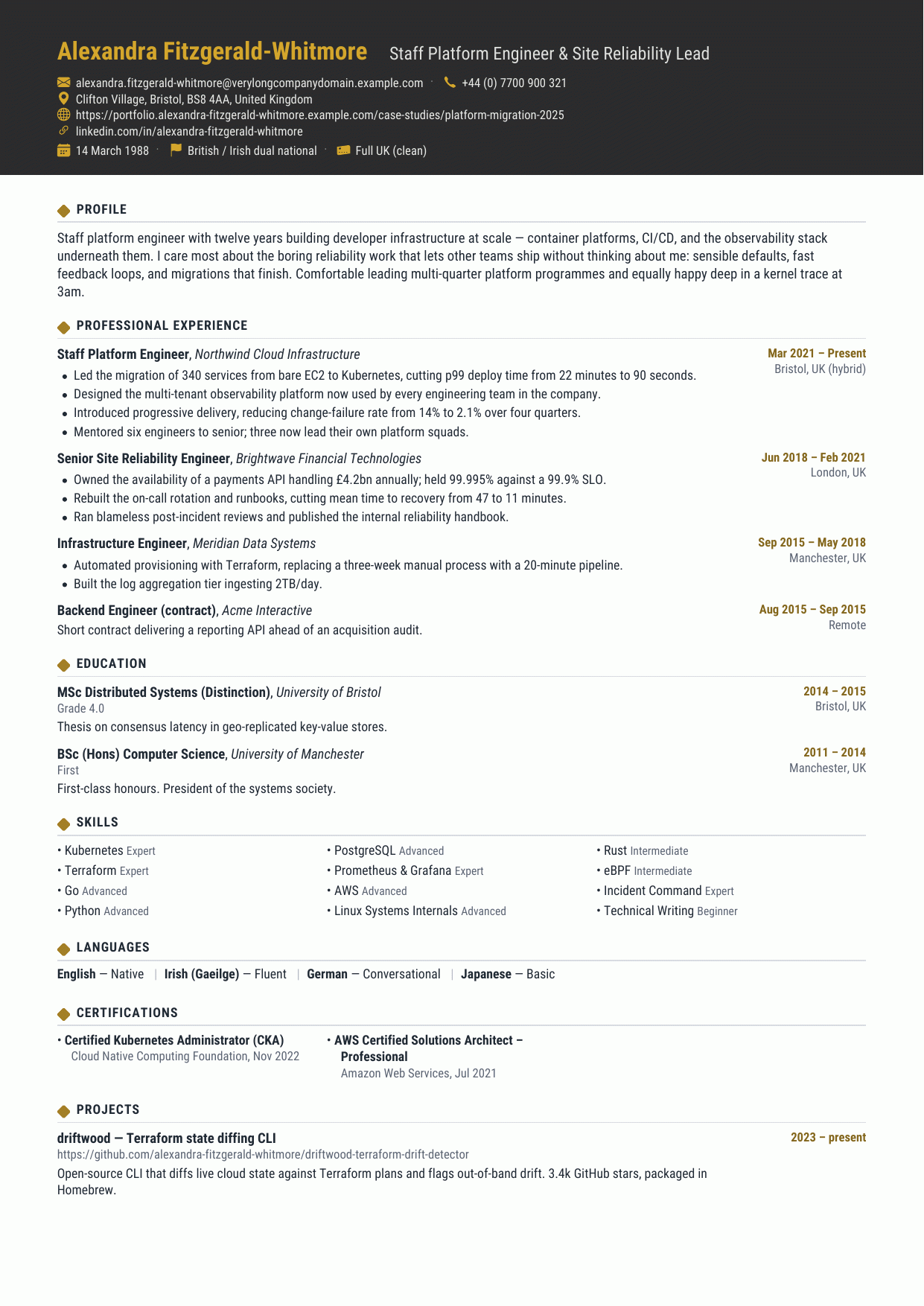 Graphite Band CV template preview