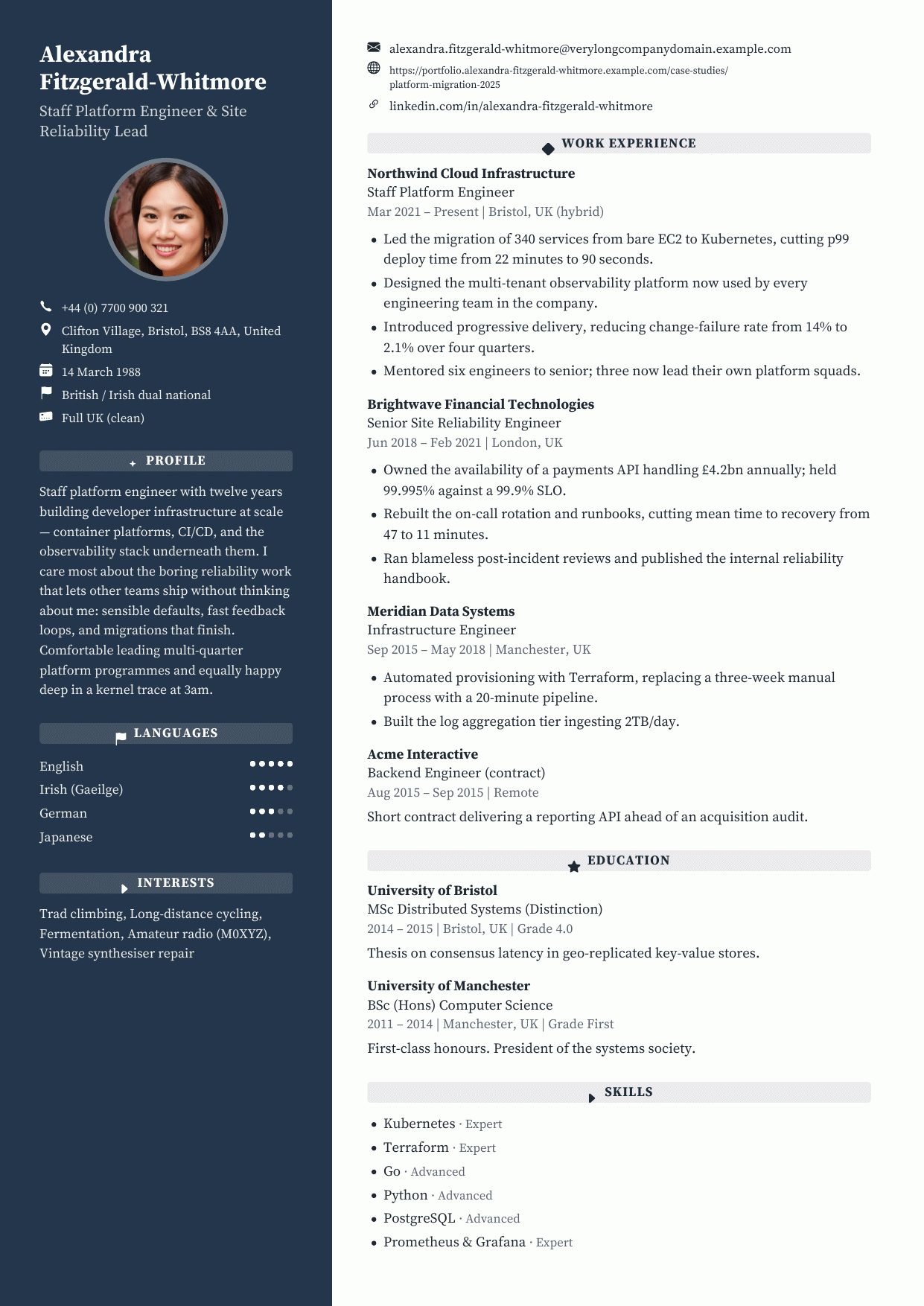 Harbour Navy CV template preview