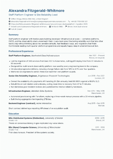 Signal Blue CV template preview