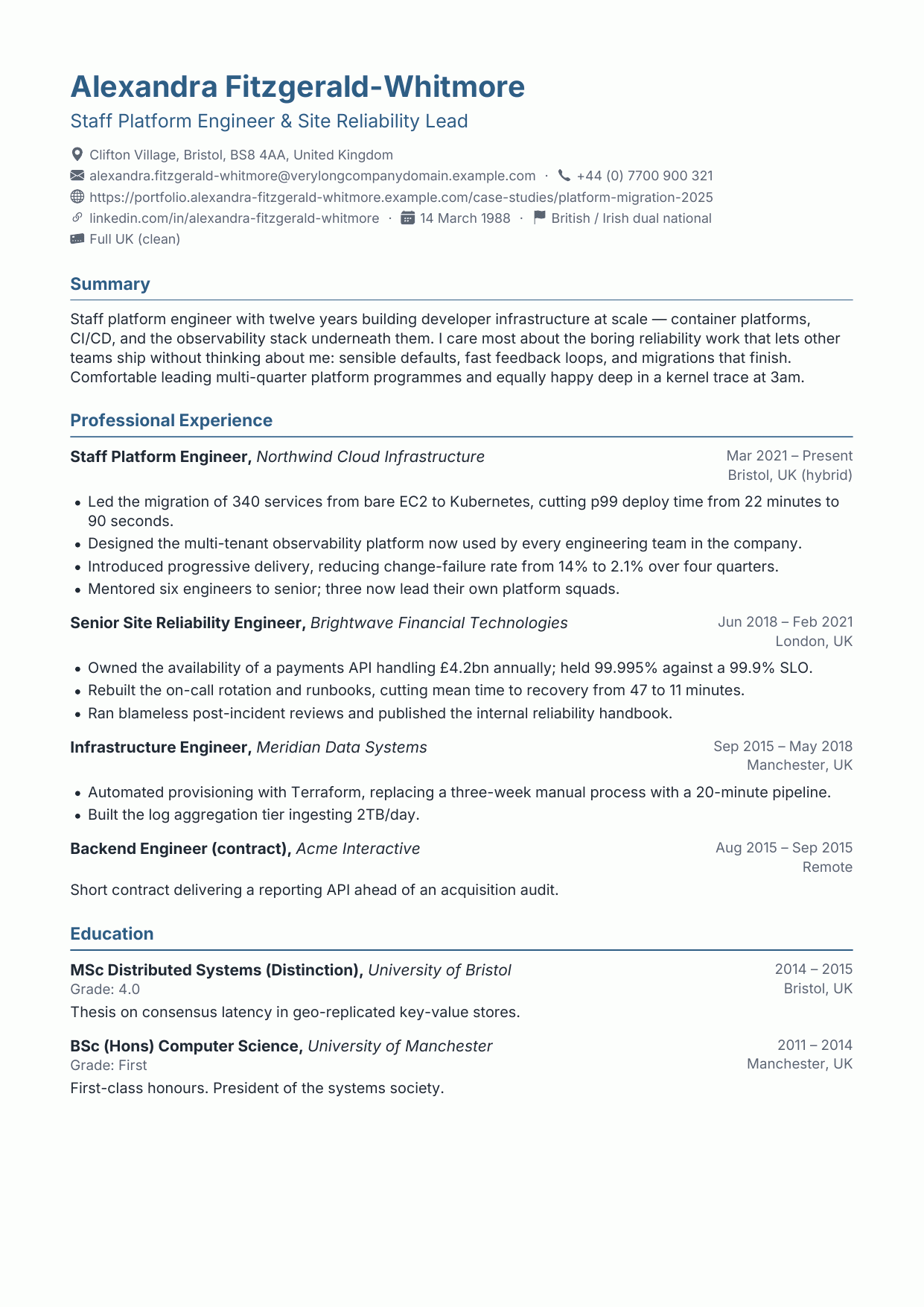 Signal Blue CV template preview