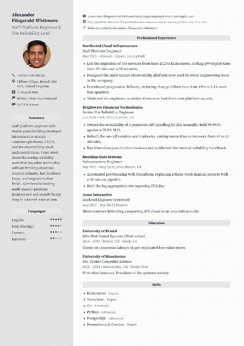 Slate Column CV template preview