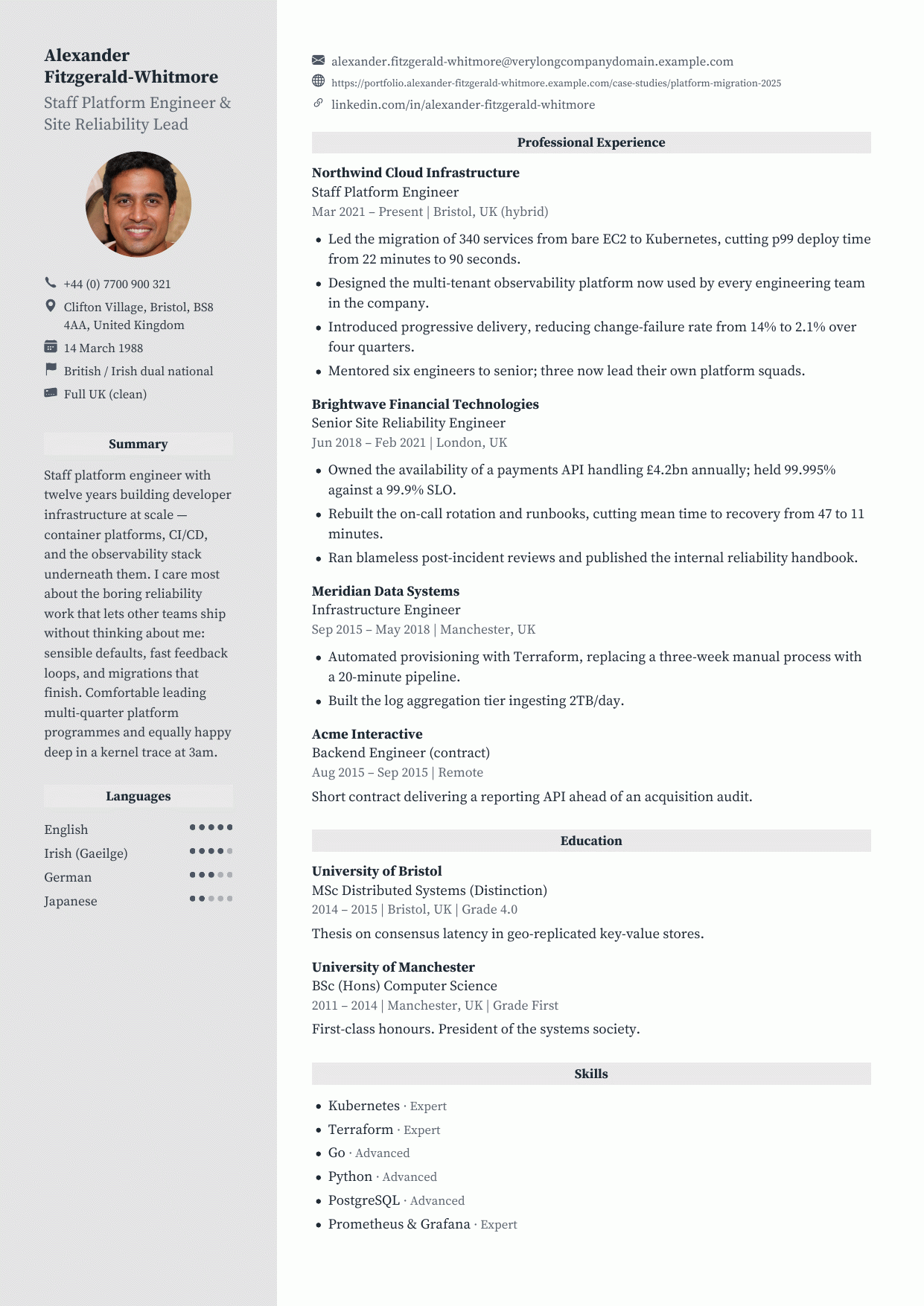 Slate Column CV template preview