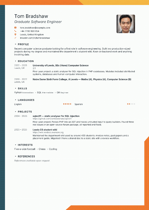 Sunrise Angle CV template preview