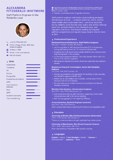 Violet Split CV template preview